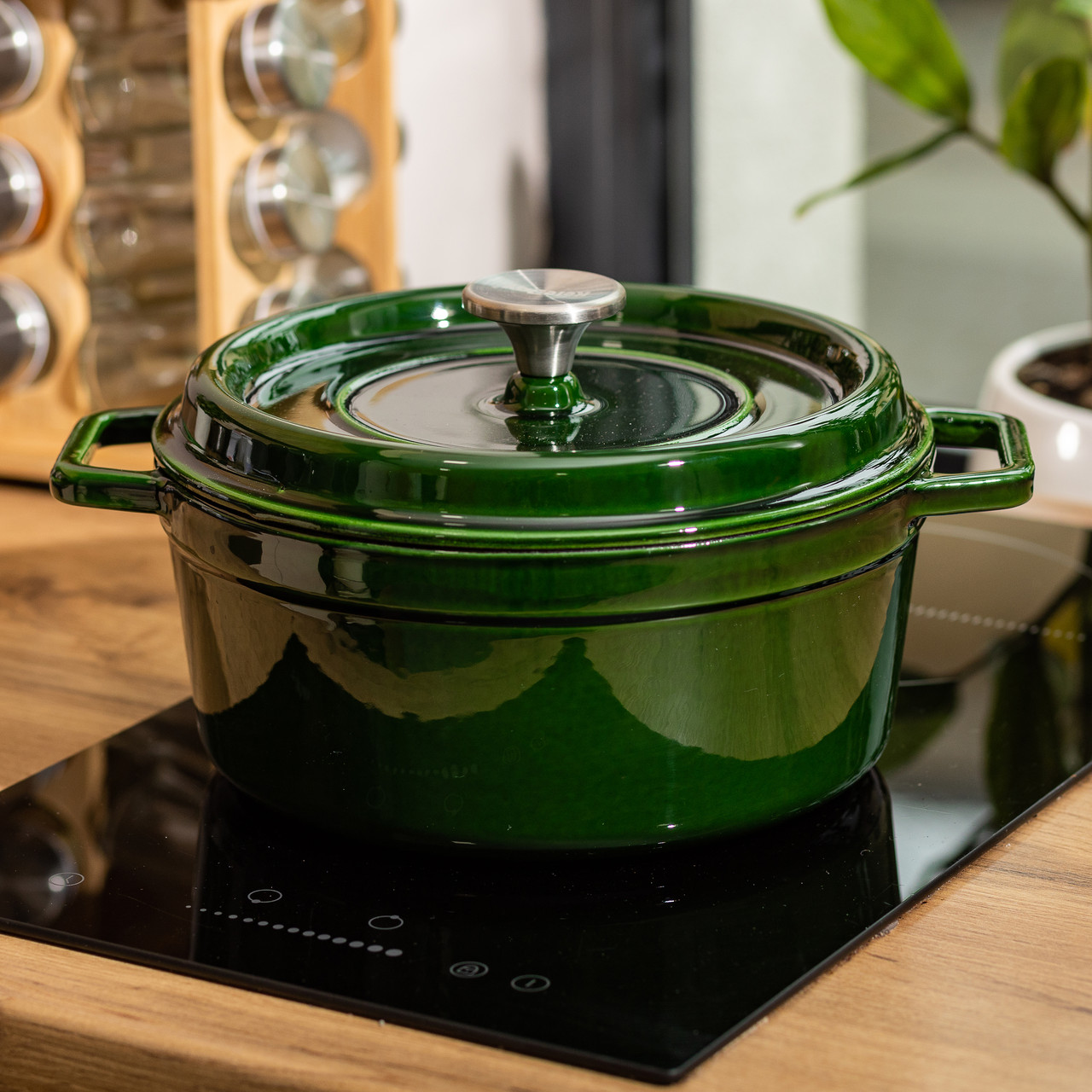 Каструля чавунна емальована 3,5 л з кришкою Ø24 см Зелена HP-1-1