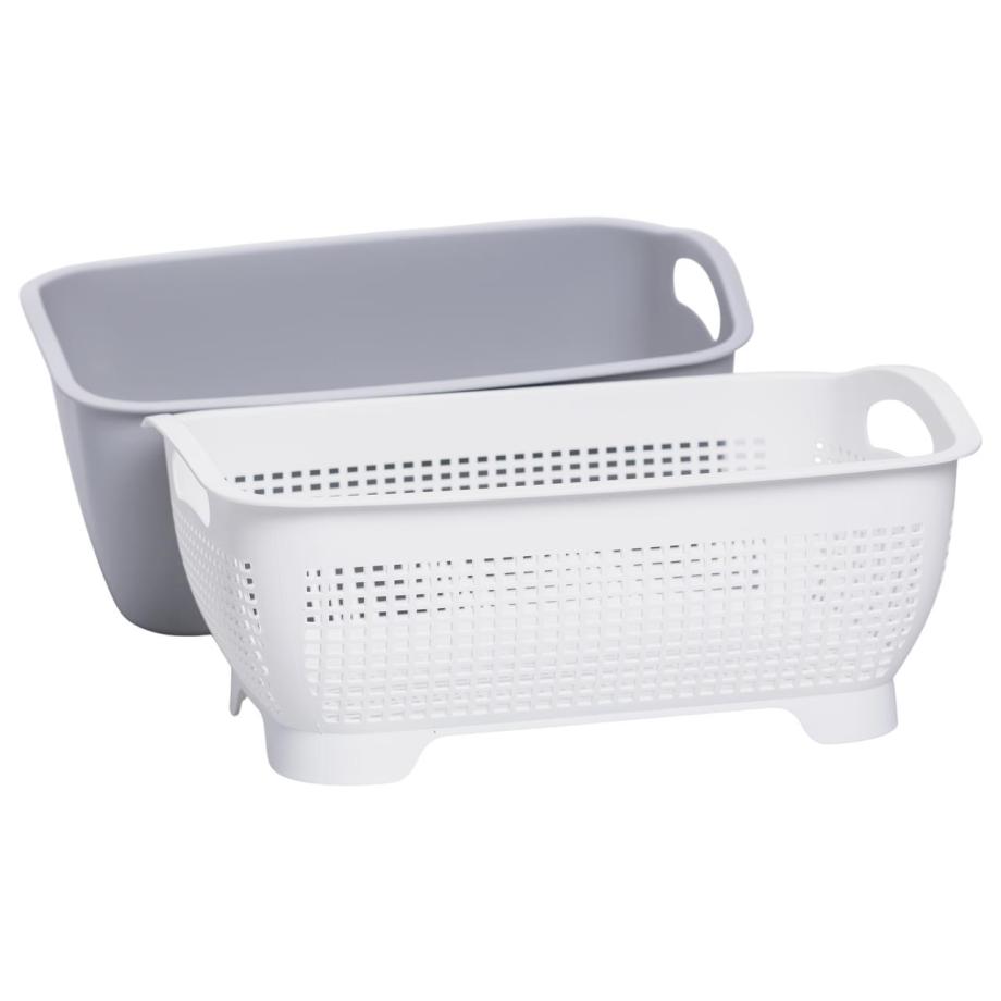 Кошик-друшлак 2 в 1 для миття овочів, фруктів і зелені 32×23×13 (см) Сірий HP-45-5G