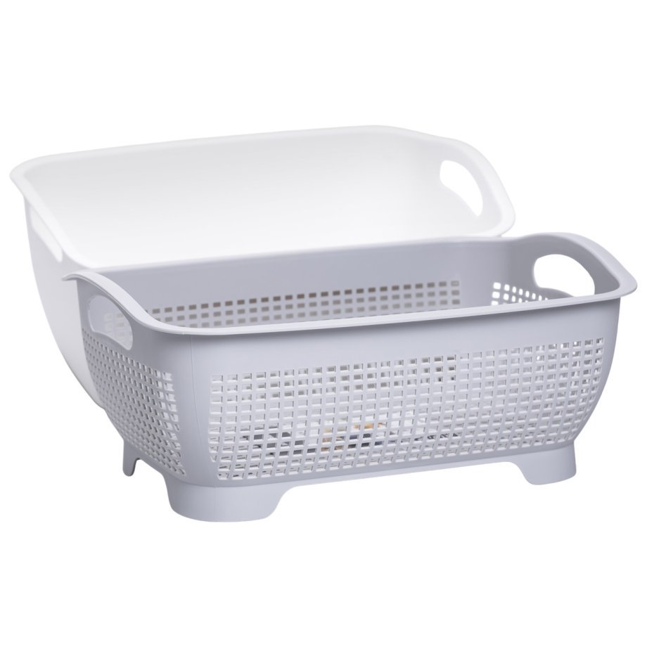 Кошик-друшлак 2 в 1 для миття овочів, фруктів і зелені 29,5×21×11 (см) Сірий HP-45-6G