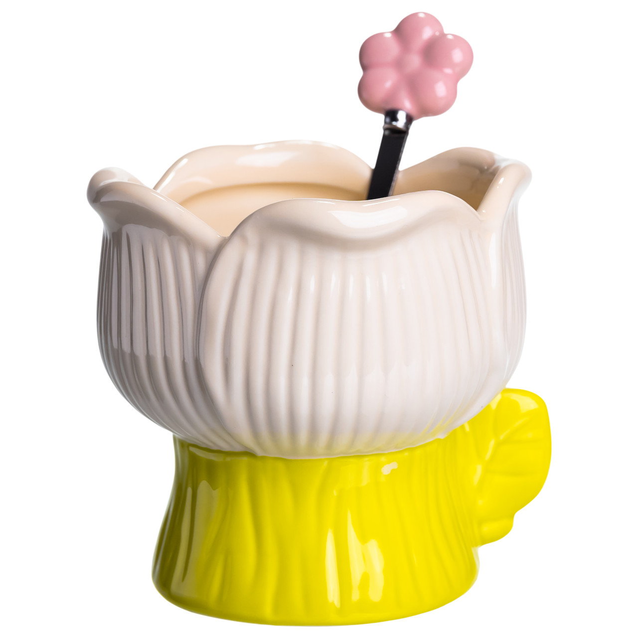 Креманка порцелянова з ложкою у формі квітки 300 (мл) креманка для десертів, морозива та желе Жовтий FM-42BE