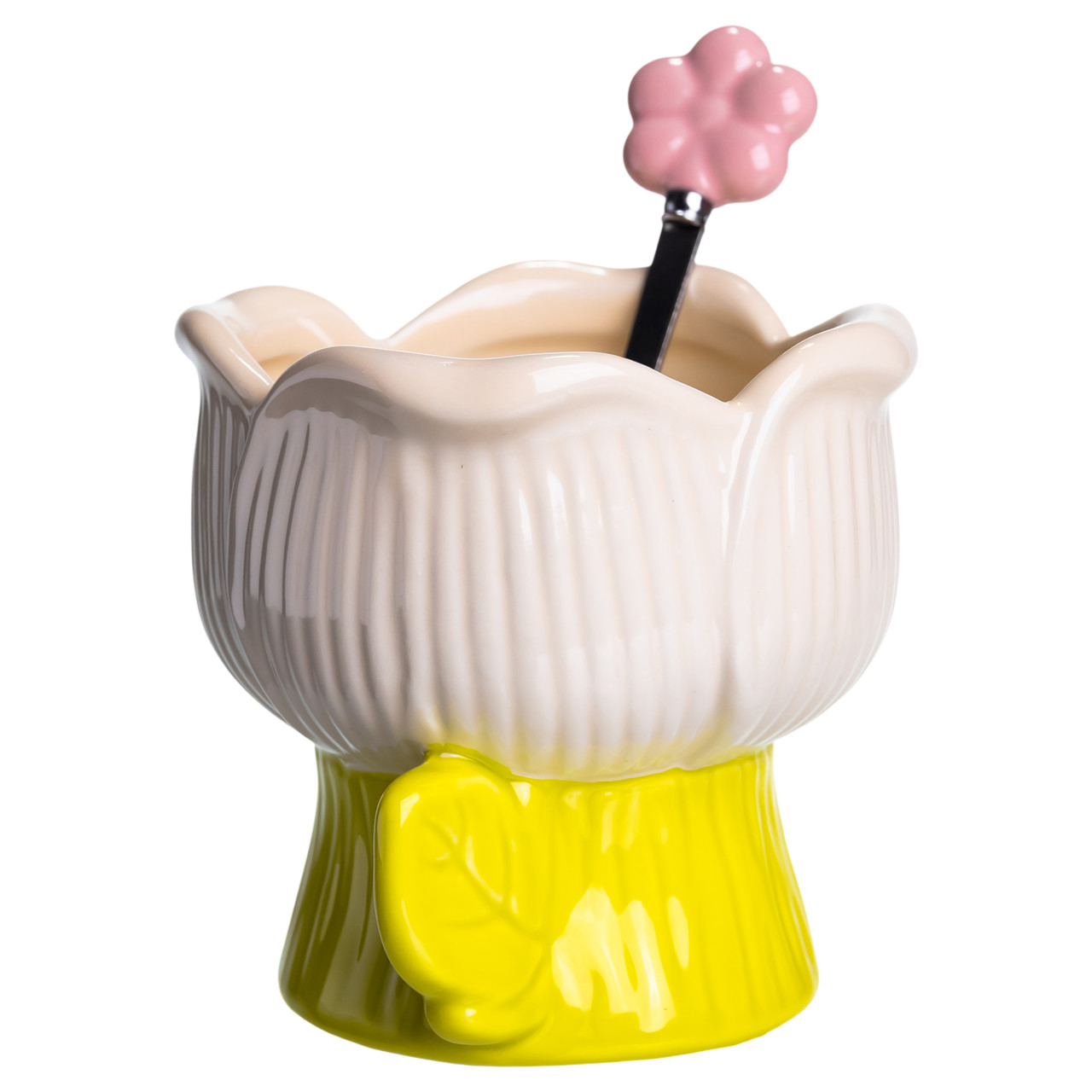 Креманка порцелянова з ложкою у формі квітки 300 (мл) креманка для десертів, морозива та желе Жовтий FM-42BE