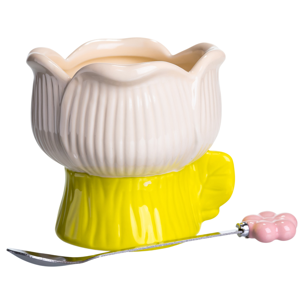 Креманка порцелянова з ложкою у формі квітки 300 (мл) креманка для десертів, морозива та желе Жовтий FM-42BE
