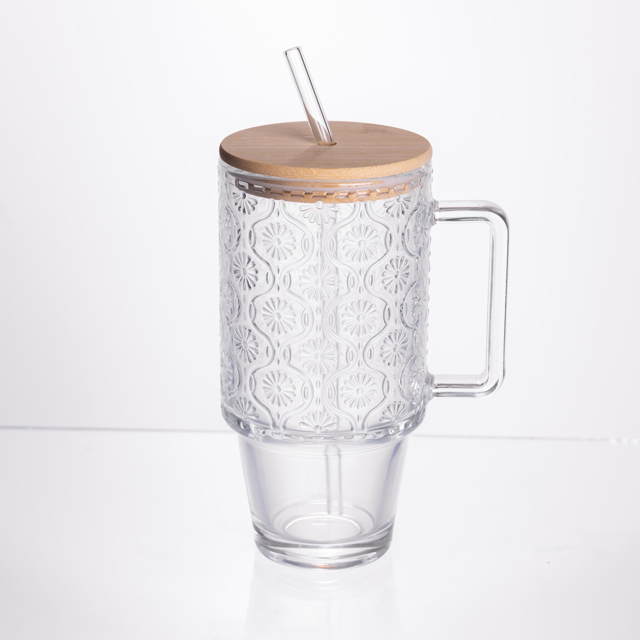 Кружка скляна з кришкою та трубочкою 750 (мл) чашка з трубочкою та кришкою на подарунок HP-19-48N