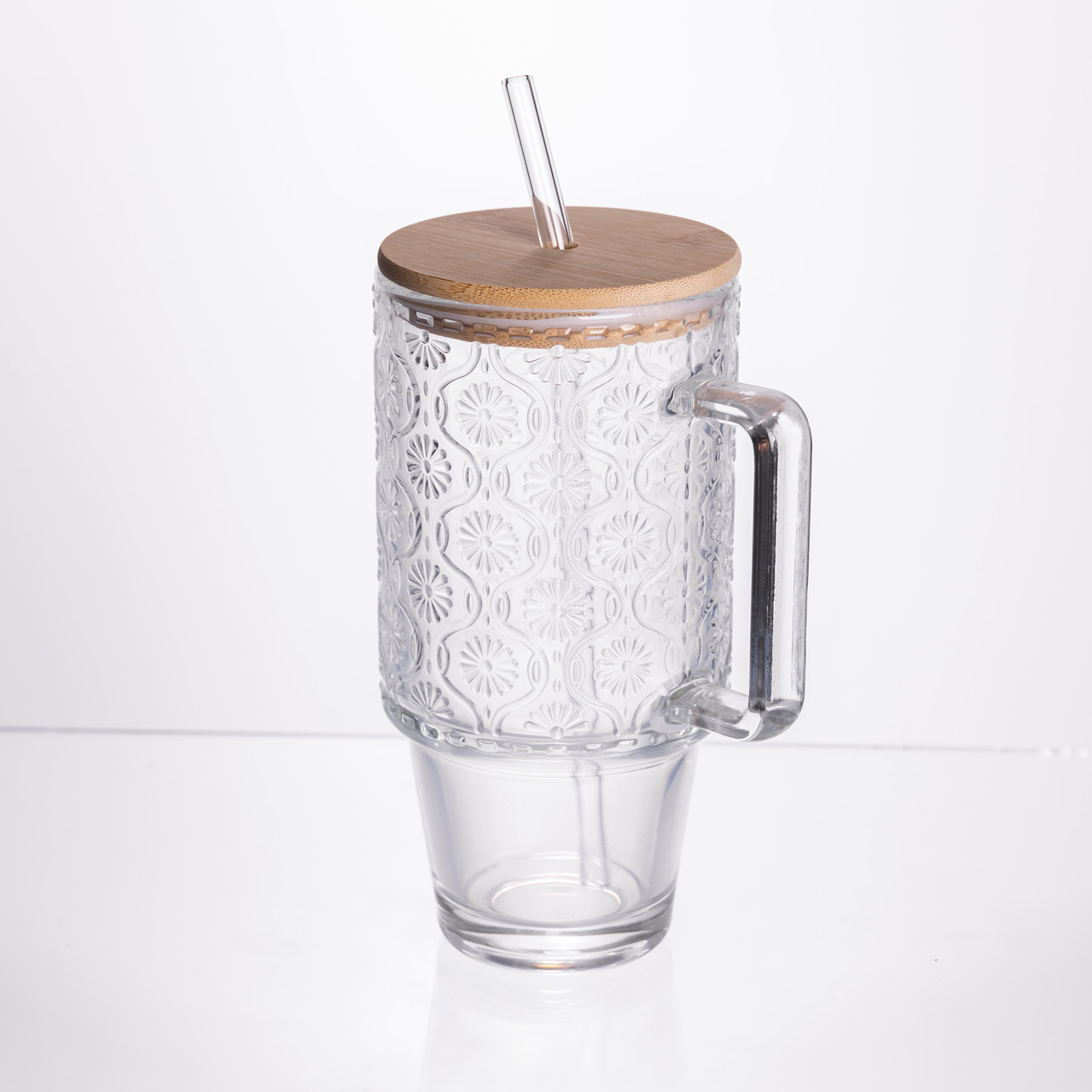 Кружка скляна з кришкою та трубочкою 750 (мл) чашка з трубочкою та кришкою на подарунок HP-19-48N