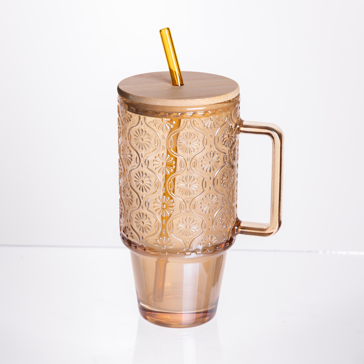 Скляна чашка з кришкою і трубочкою 750 мл Коричнева HP-19-50NR