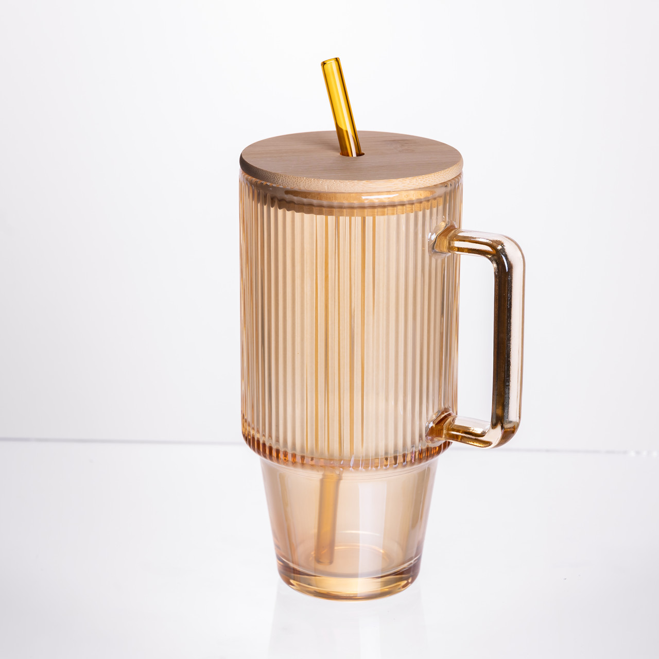 Скляна чашка з кришкою і трубочкою 750 мл Коричнева HP-19-50R