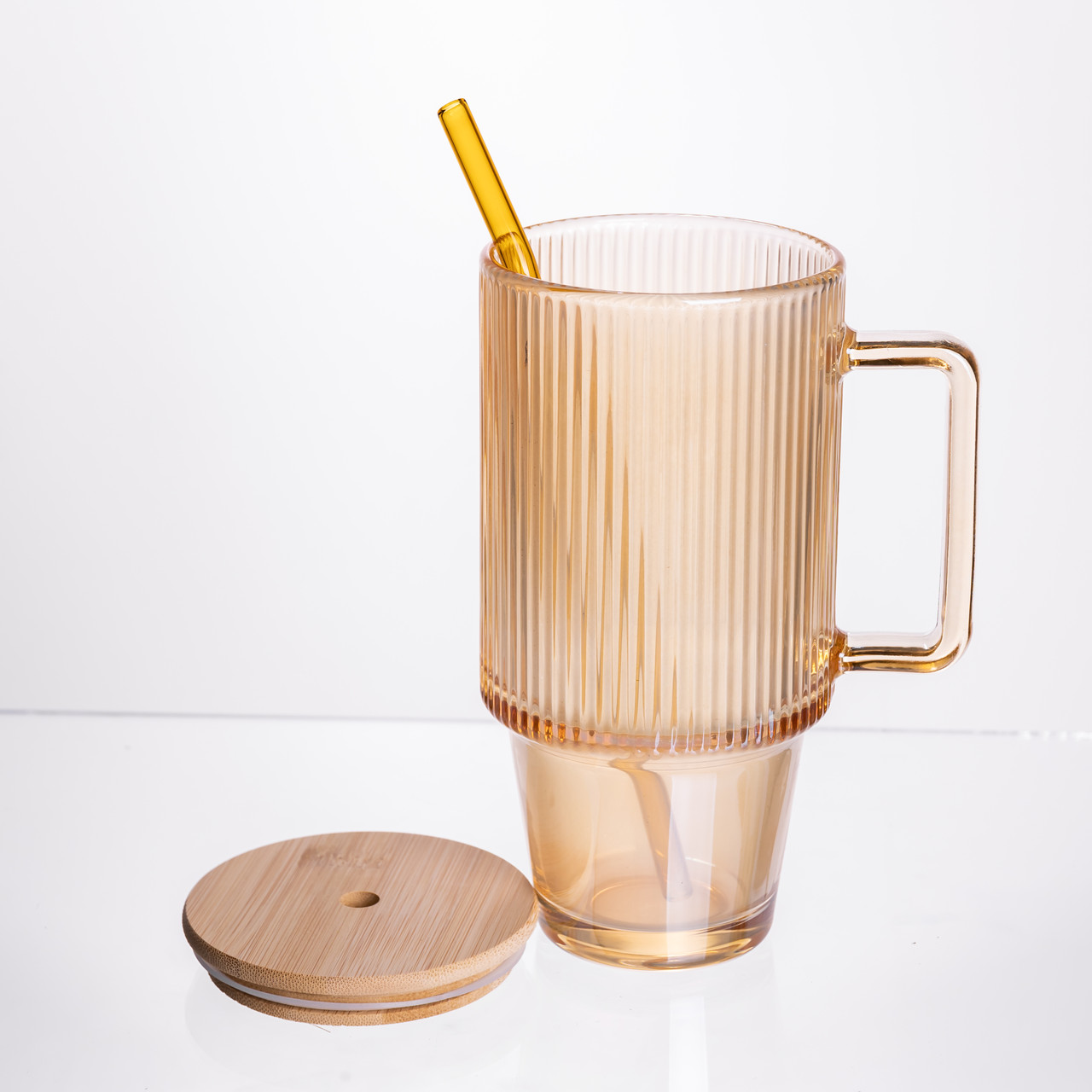 Скляна чашка з кришкою і трубочкою 750 мл Коричнева HP-19-50R