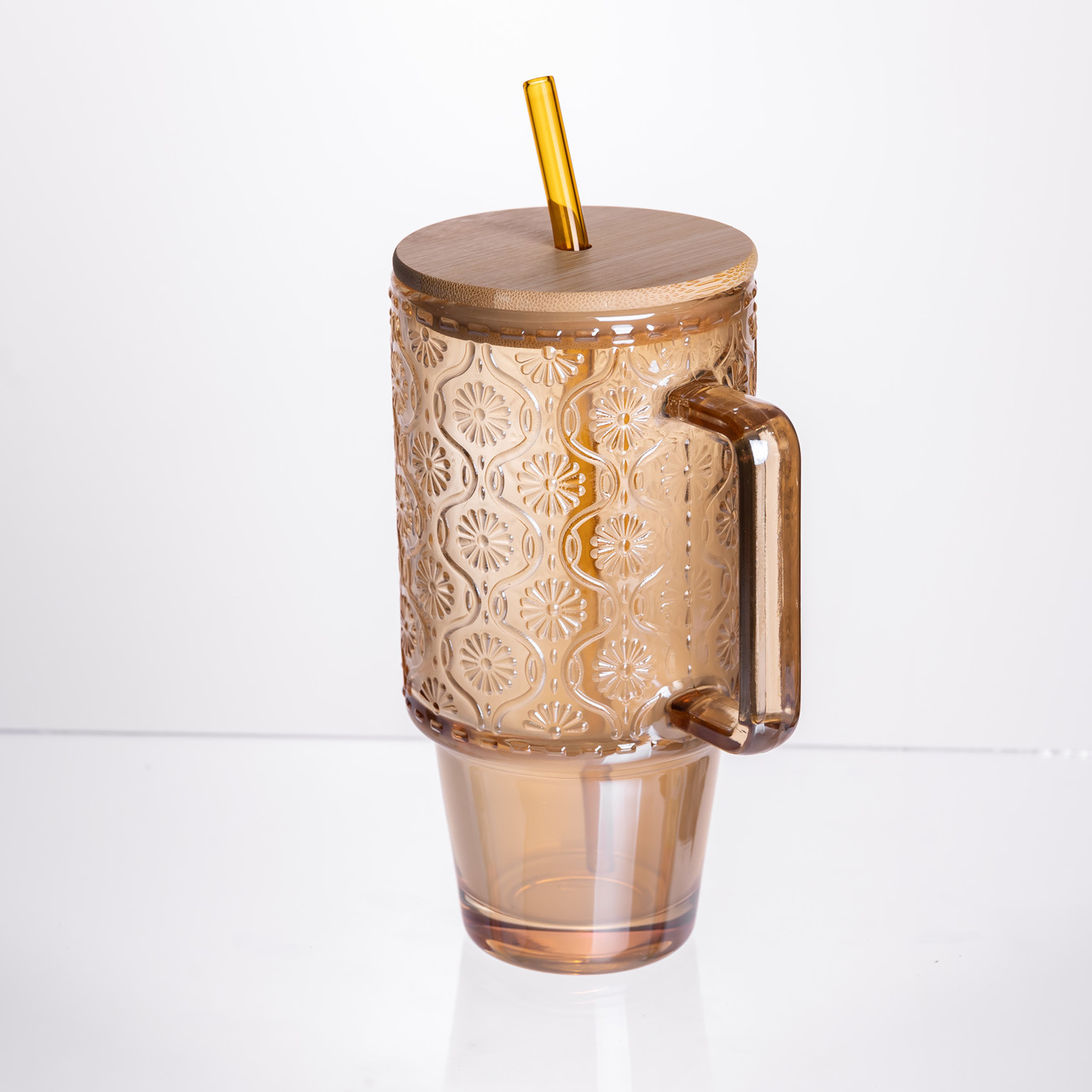 Скляна чашка з кришкою і трубочкою 750 мл Коричнева HP-19-50NR