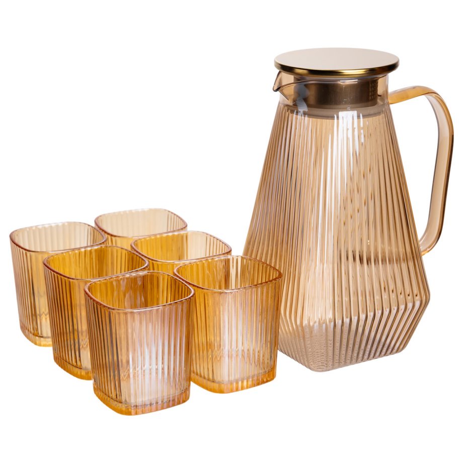 Глечик 1.8 л зі склянками 6 штук по 200 (мл) графин для компоту соку води лимонаду глечик для напоїв Коричневий HP-19-39