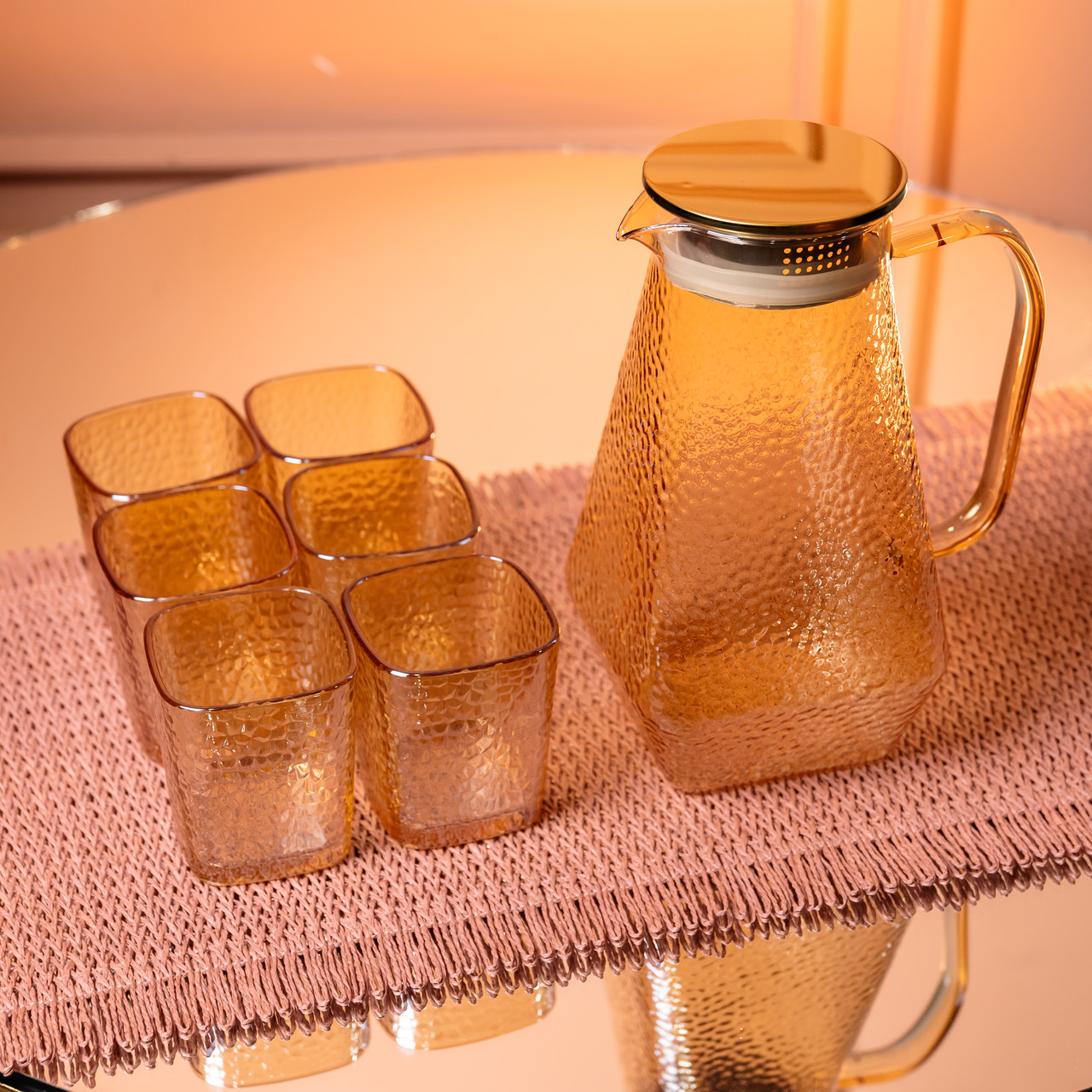 Глечик 1.8 л зі склянками 6 штук по 200 (мл) графин для компоту соку води лимонаду глечик для напоїв Коричневий HP-19-39S