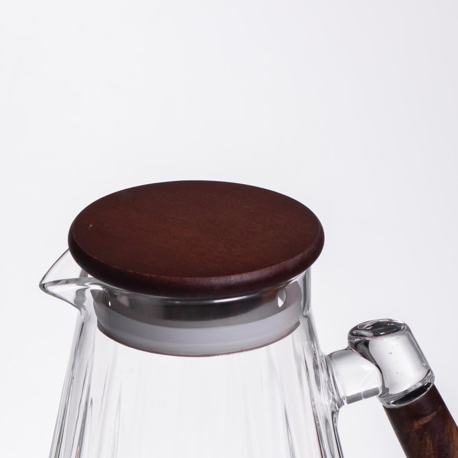 Глечик для напоїв 1.7 (л) для компоту, мохіто, лимонаду, сангрії скляний глечик із ручкою й бамбуковою кришкою 64486-71
