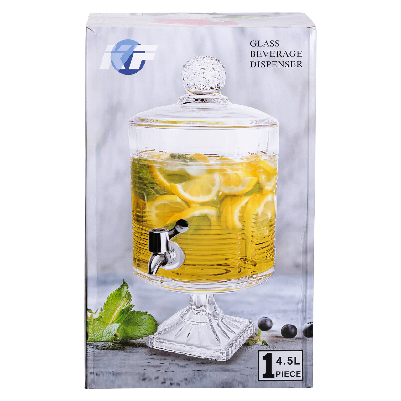 Лимонадниця з краном на підставці скляна 4,5 л прозора HP-19-2