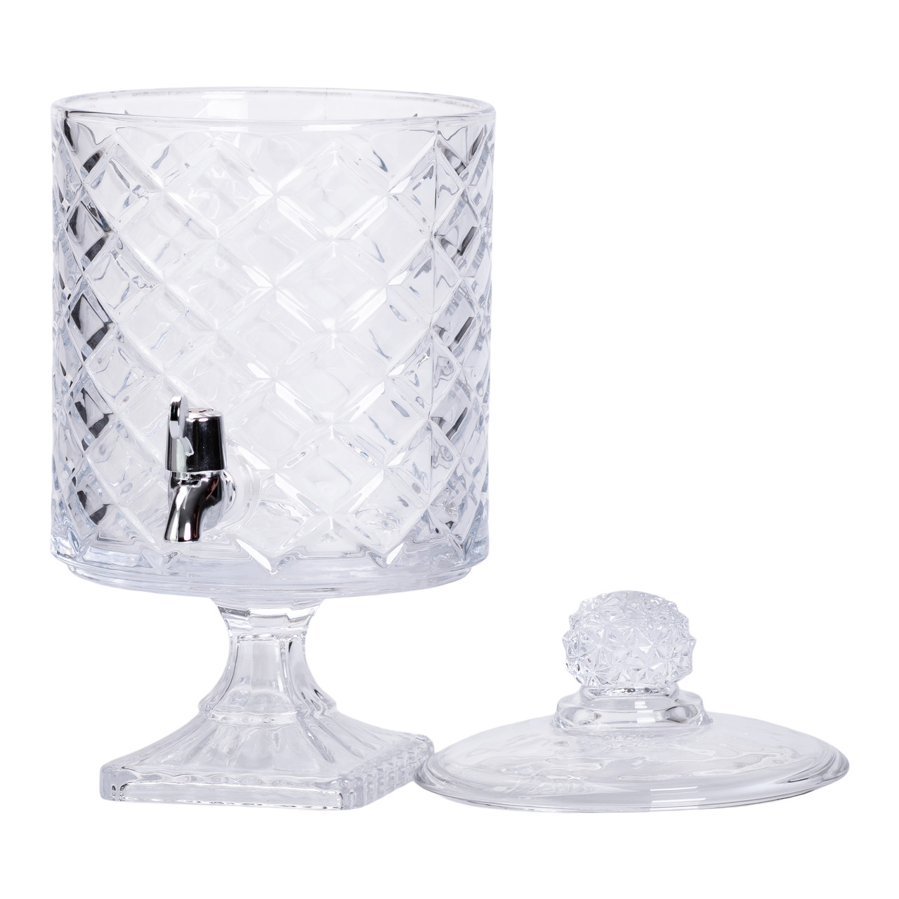 Лимонадниця зі скляним краном 39 см 4,5 л прозора на підставці HP-19-3