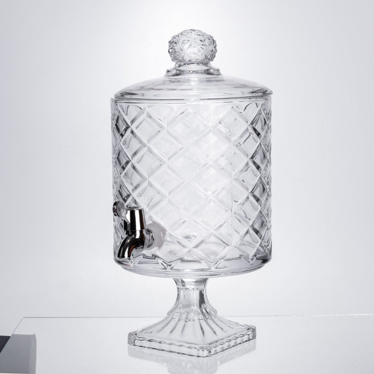 Лимонадниця зі скляним краном 39 см 4,5 л прозора на підставці HP-19-3