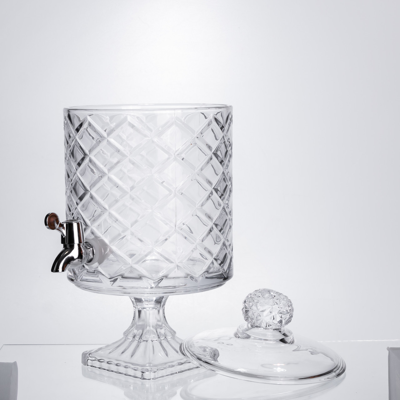 Лимонадниця зі скляним краном 39 см 4,5 л прозора на підставці HP-19-3