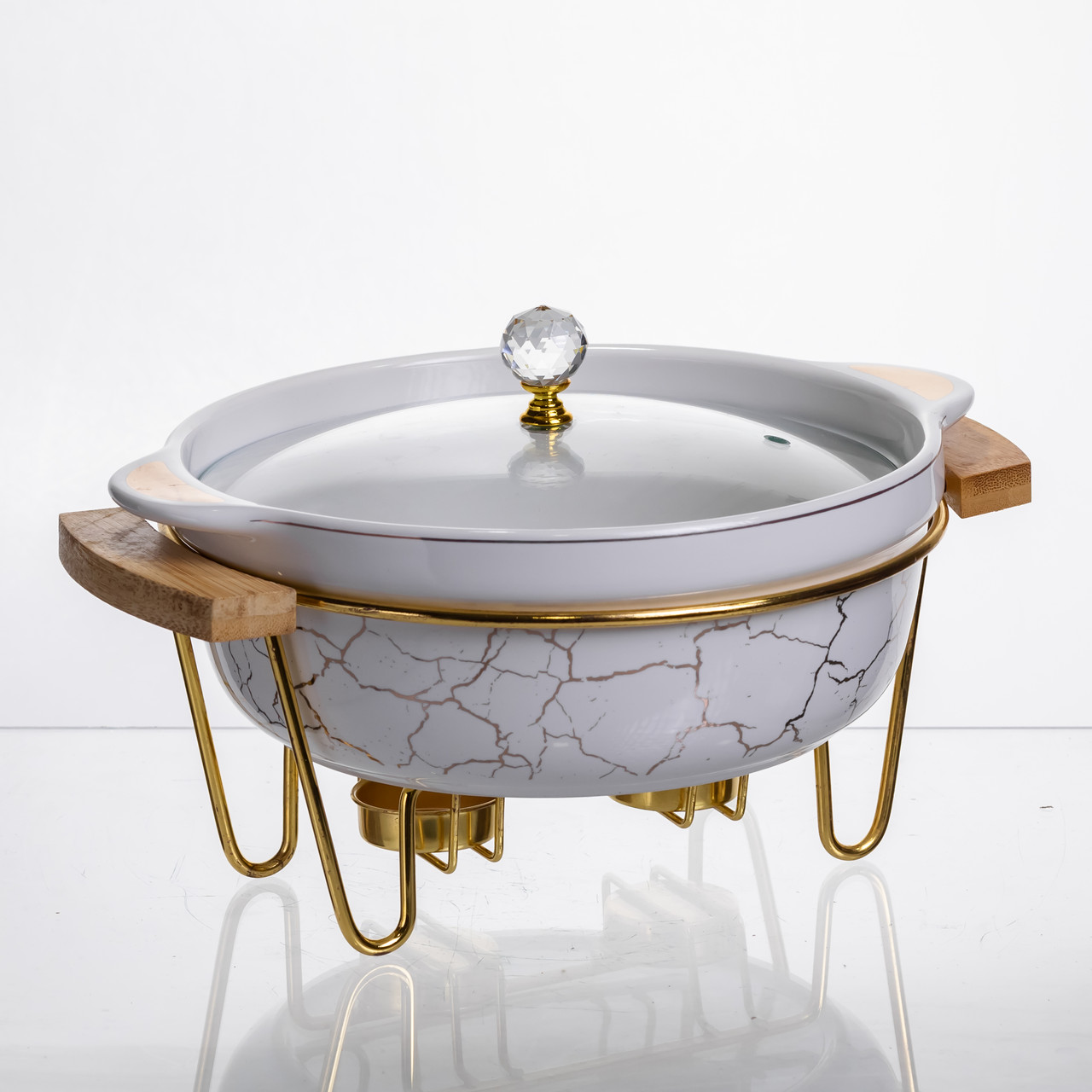 Марміт порцеляновий настільний круглий 1.3 (л) з підігрівом Білий мармур LC-711