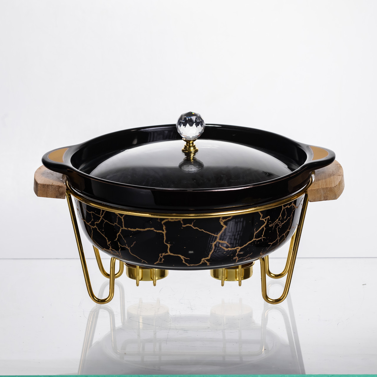 Марміт порцеляновий настільний круглий 1.3 (л) мармітниця з підігрівом Чорний мармур LC-717