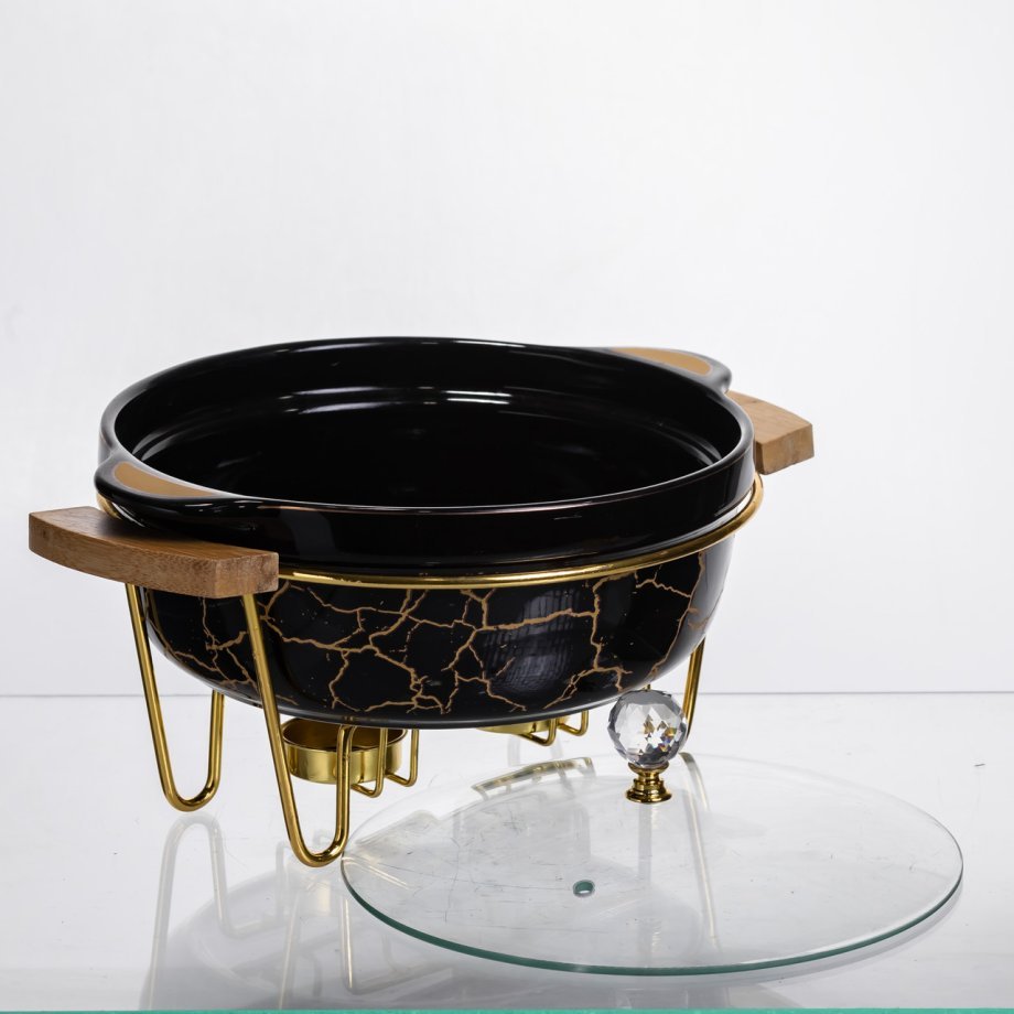 Марміт порцеляновий настільний круглий 1.3 (л) мармітниця з підігрівом Чорний мармур LC-717