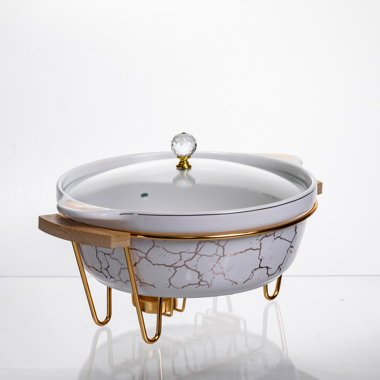 Марміт порцеляновий настільний круглий 2 (л) з підігрівом Білий мармур LC-712