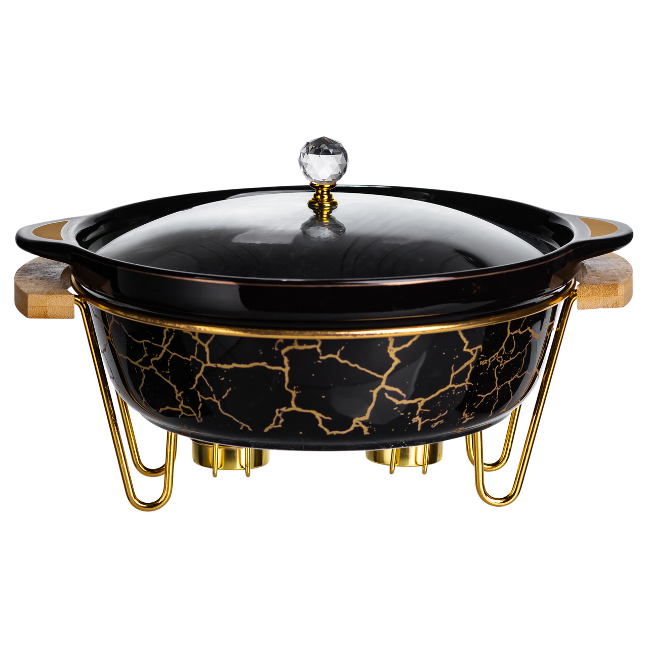 Марміт порцеляновий настільний круглий 2 (л) з підігрівом Чорний мармур LC-718