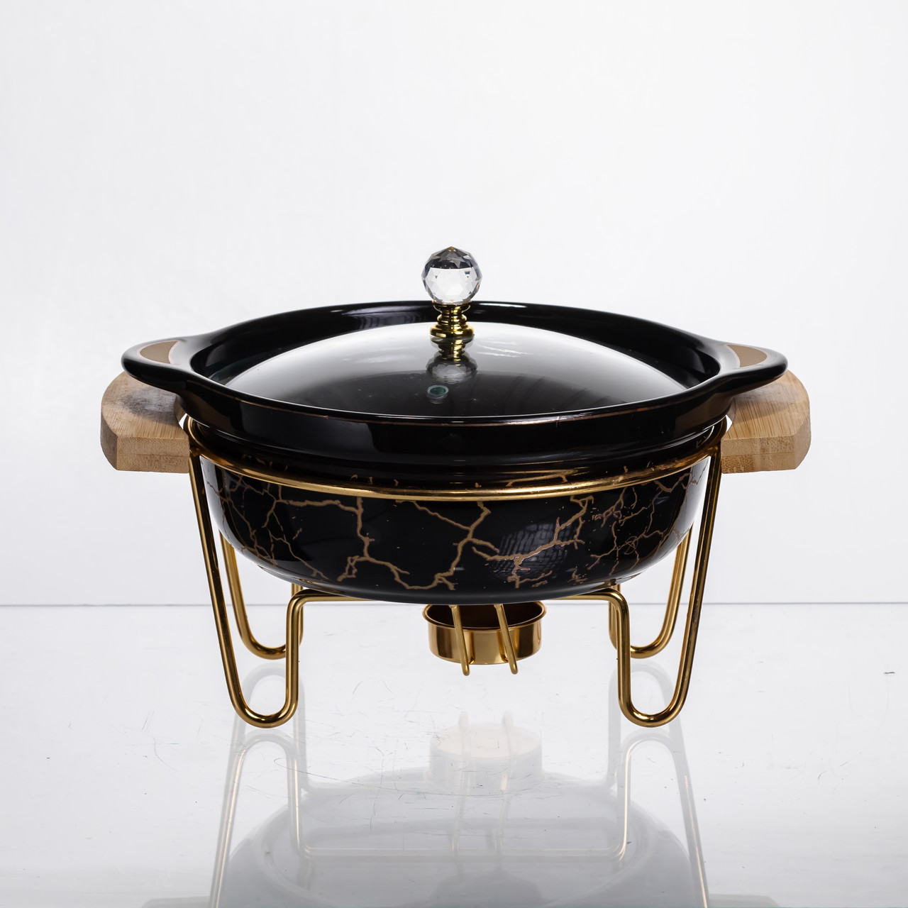 Марміт порцеляновий настільний круглий 800 (мл) мармітниця з підігрівом Зелений мармур LC-716