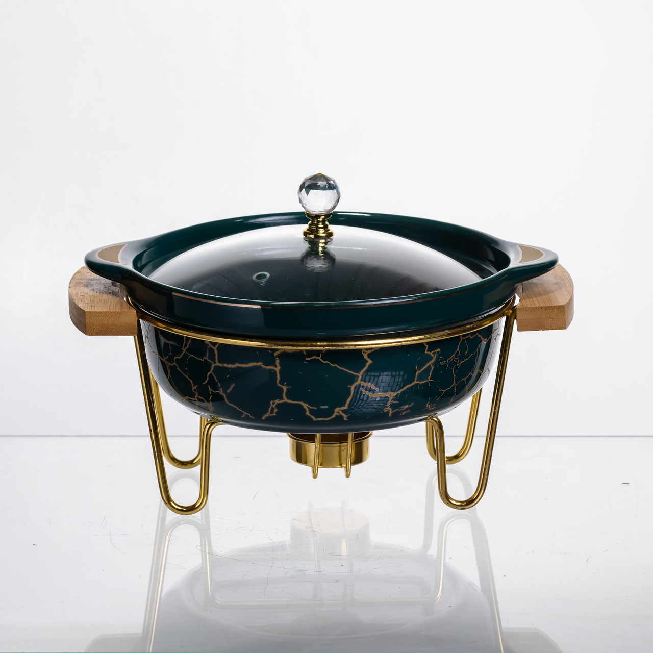 Марміт порцеляновий настільний круглий 800 (мл) з підігрівом Зелений мармур LC-713