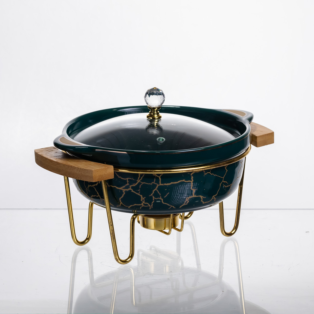 Марміт порцеляновий настільний круглий 800 (мл) з підігрівом Зелений мармур LC-713