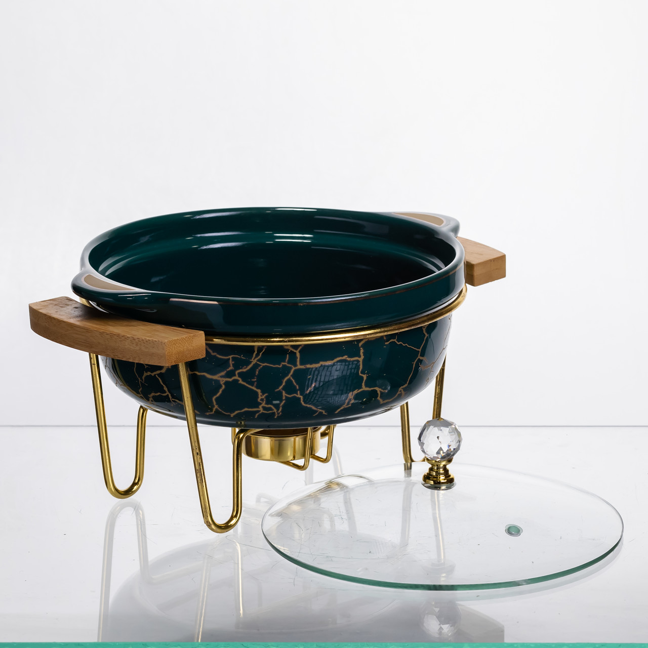 Марміт порцеляновий настільний круглий 800 (мл) з підігрівом Зелений мармур LC-713