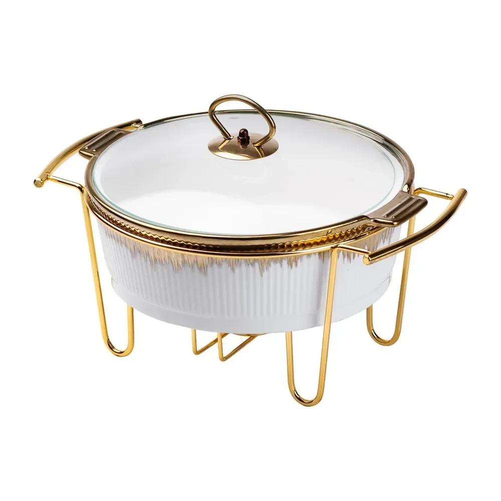 Марміт порцелянаовий 1,5 літра настільний круглий круглий мармітниця з підігрівом Біла HP1035