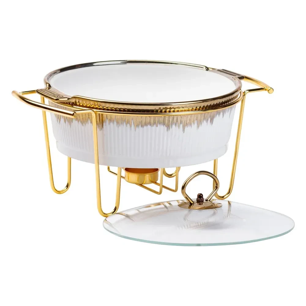 Марміт порцелянаовий 1,5 літра настільний круглий круглий мармітниця з підігрівом Біла HP1035