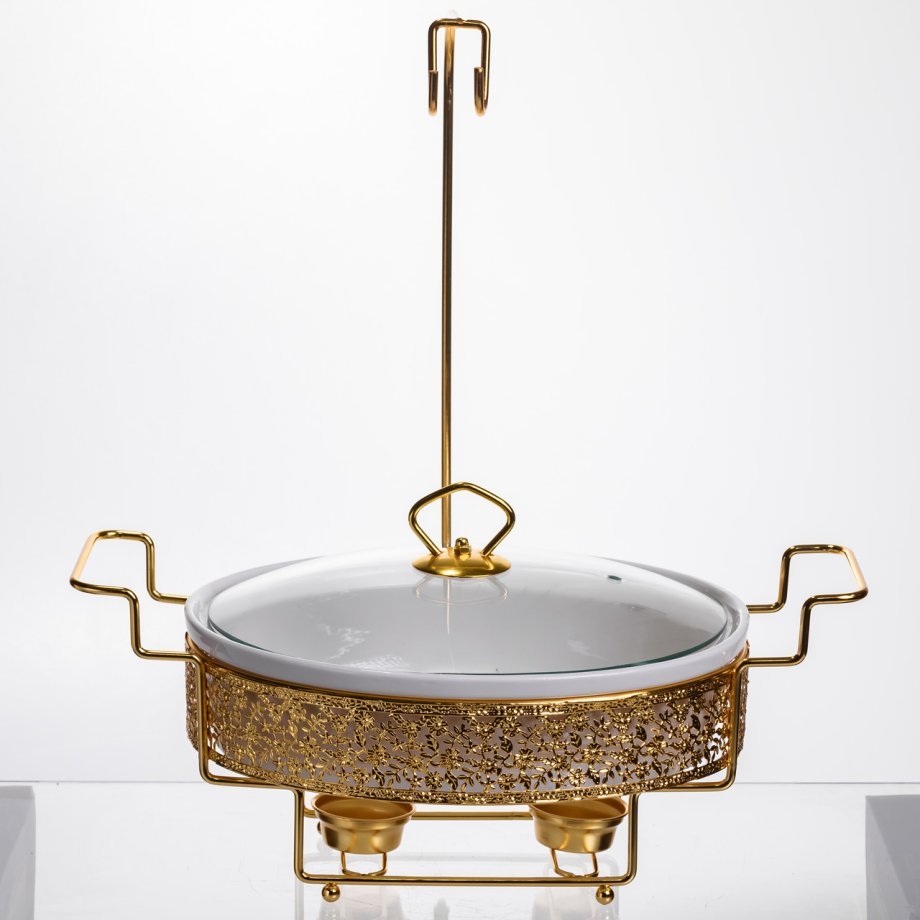Мармітниця настільна порцелянова 2.5 літра марміт круглий на підставці Білий із золотом YL-76