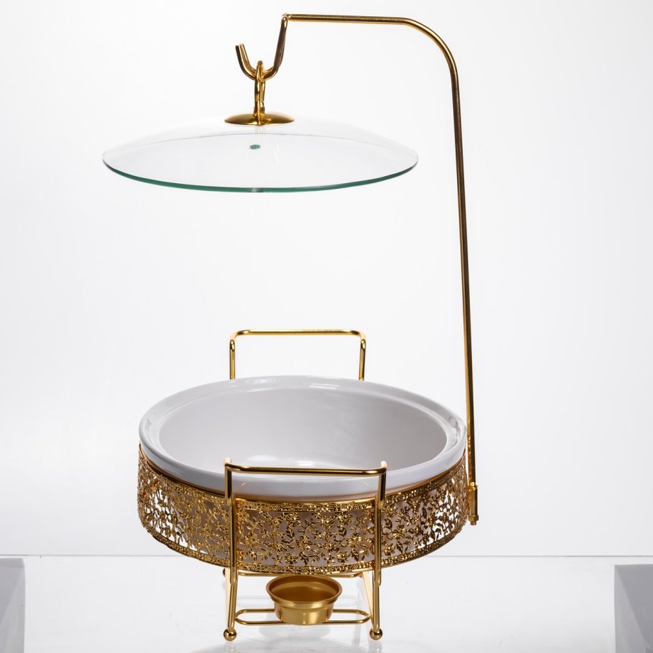 Мармітниця настільна порцелянова 2.5 літра марміт круглий на підставці Білий із золотом YL-76