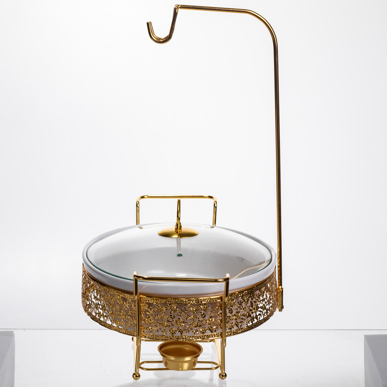 Мармітниця настільна порцелянова 2.5 літра марміт круглий на підставці Білий із золотом YL-76