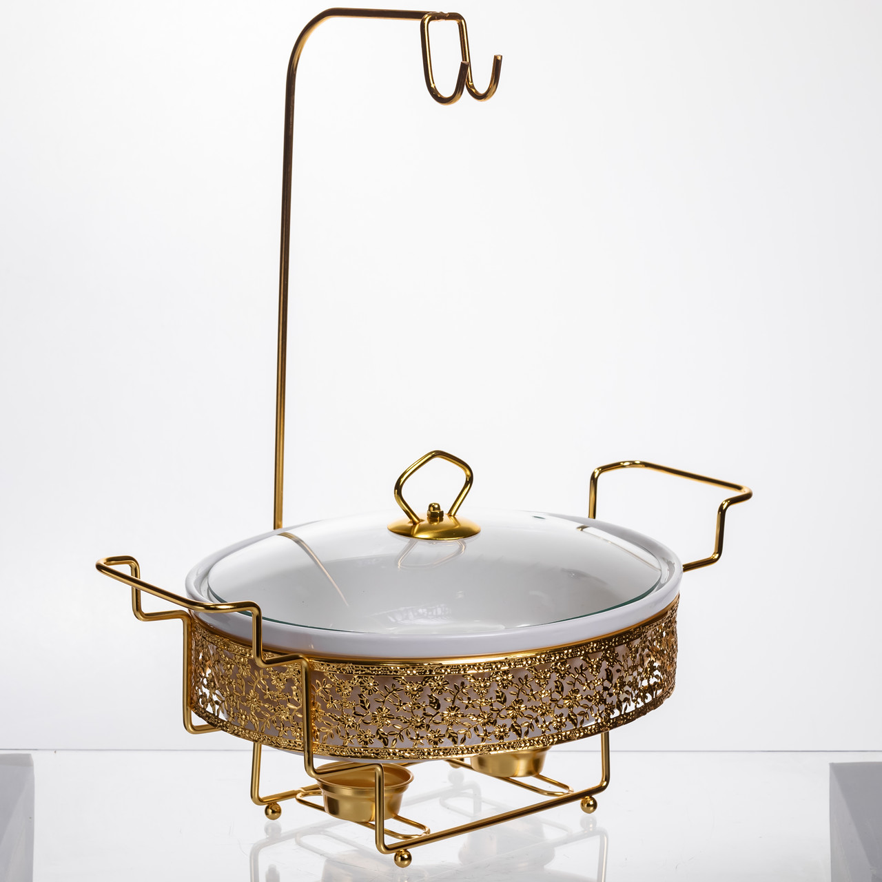 Мармітниця настільна порцелянова 2.5 літра марміт круглий на підставці Білий із золотом YL-76