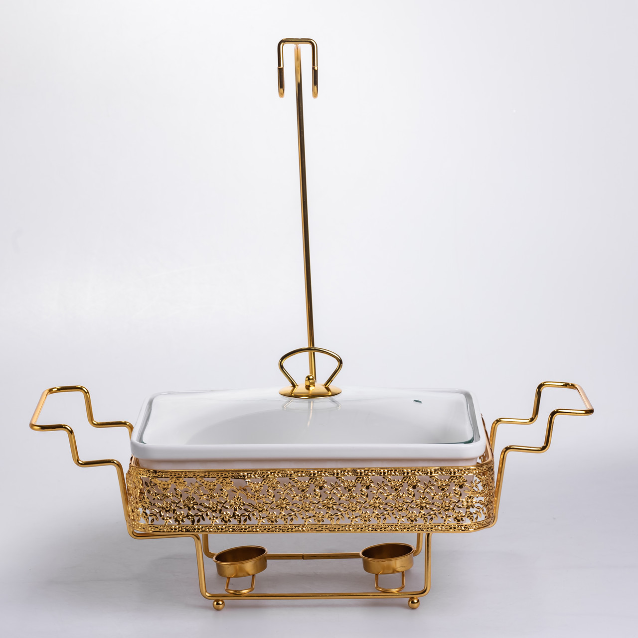 Мармітниця настільна порцелянова 3.5 літра марміт прямокутний на підставці Білий із золотом YL-77