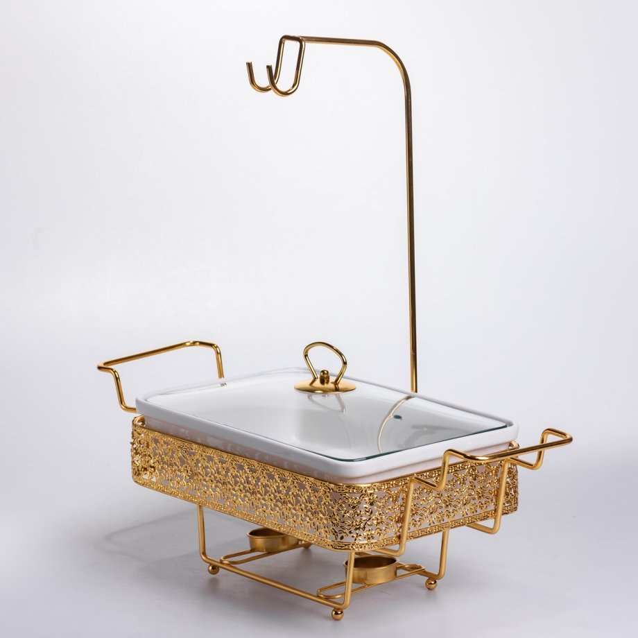 Мармітниця настільна порцелянова 3.5 літра марміт прямокутний на підставці Білий із золотом YL-77