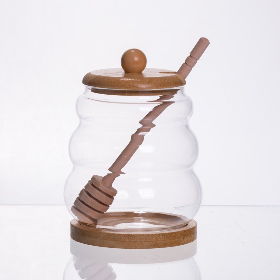 Медовниця скляна з кришкою і ложкою 350 (мл) 64486-7