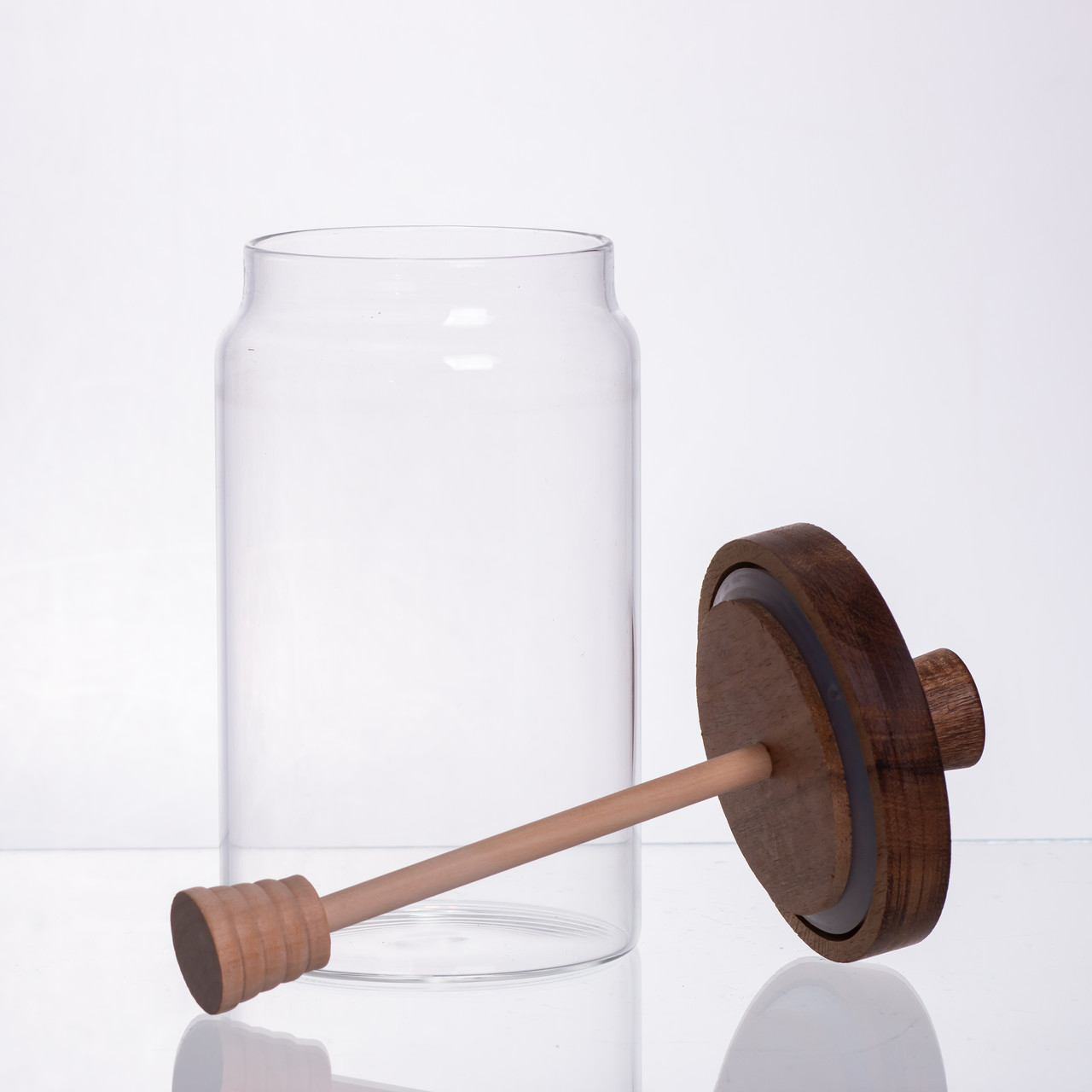 Медовниця скляна з кришкою та ложкою 900 (мл) медовниця баночка для зберігання меду 64486-3