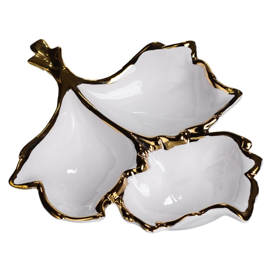 Менажниця порцелянова на 3 секції для закусок 27×19.5×4 (см) тарілка менажниця Білий із золотом ZBSY-12