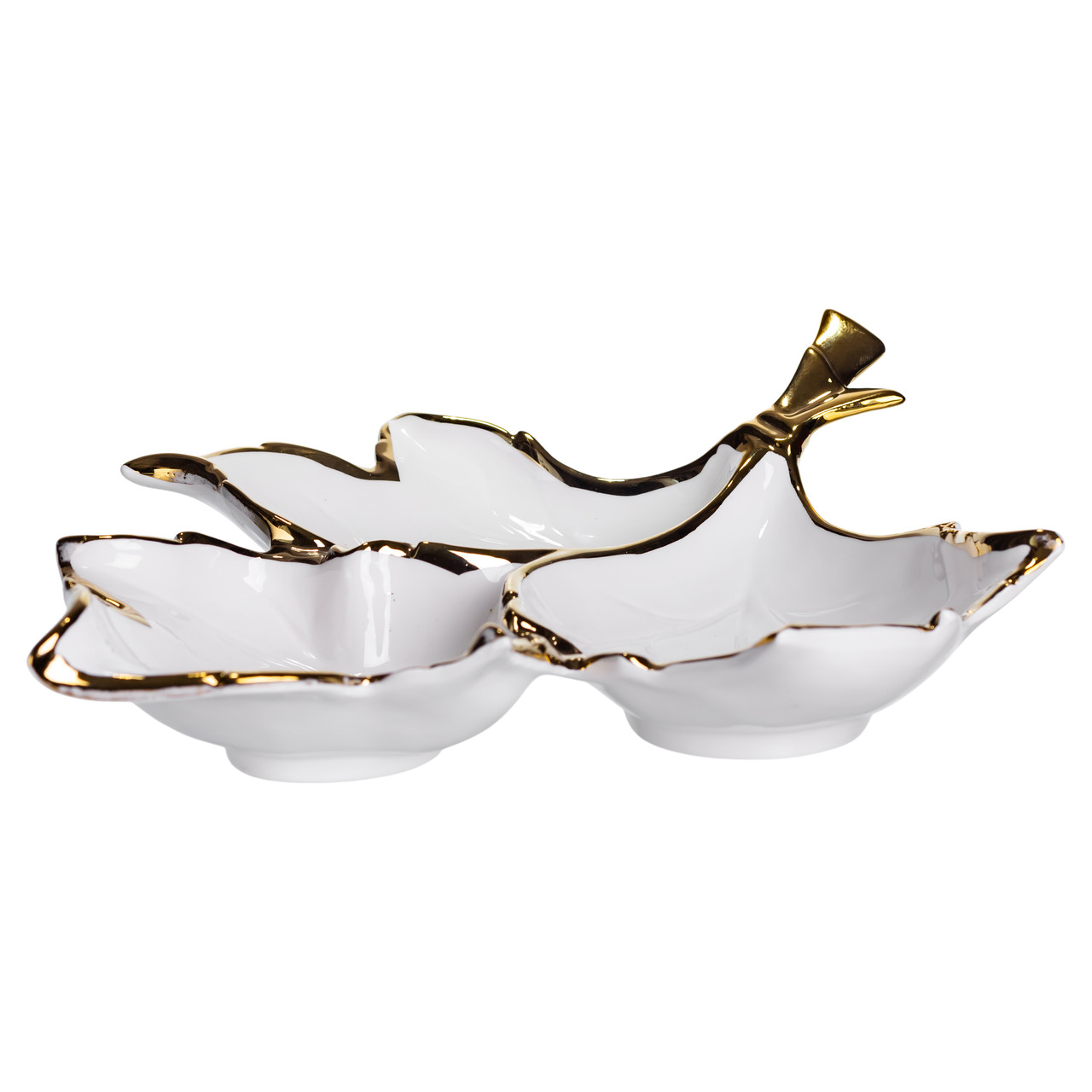 Менажниця порцелянова на 3 секції для закусок 37×28×7.5 (см) тарілка менажниця Білий із золотом ZBSY-14