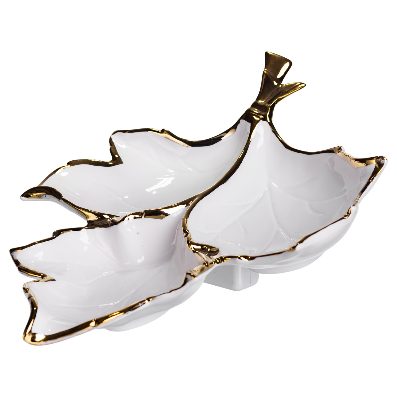 Менажниця порцелянова на 3 секції для закусок 37×28×7.5 (см) тарілка менажниця Білий із золотом ZBSY-14