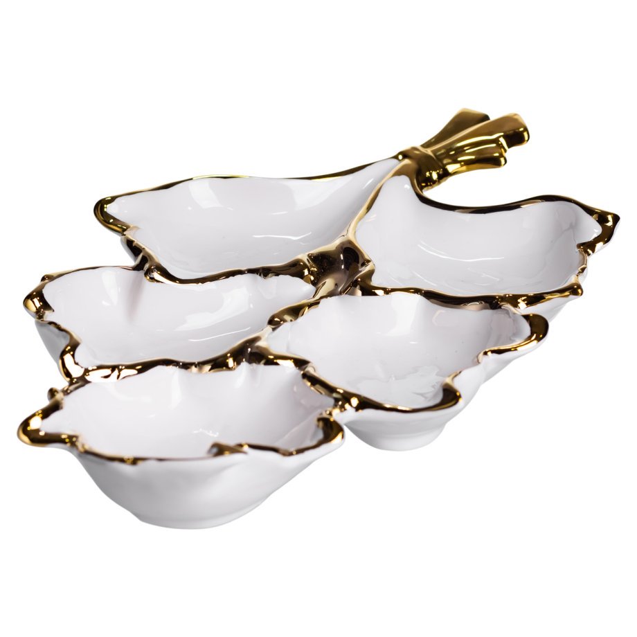 Менажниця порцелянова на 5 секцій для закусок 37.5×22.5×5 (см) тарілка менажниця Білий із золотом ZBSY-15.5