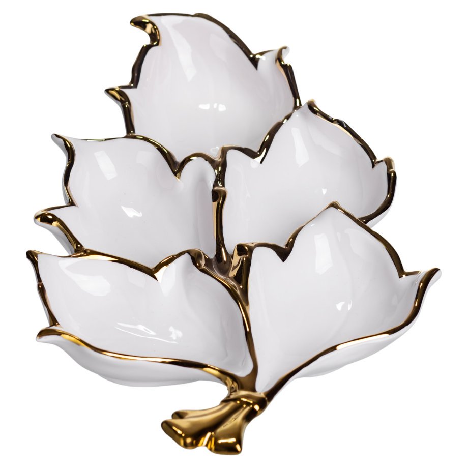 Менажниця порцелянова на 5 секцій для закусок 37.5×22.5×5 (см) тарілка менажниця Білий із золотом ZBSY-15.5