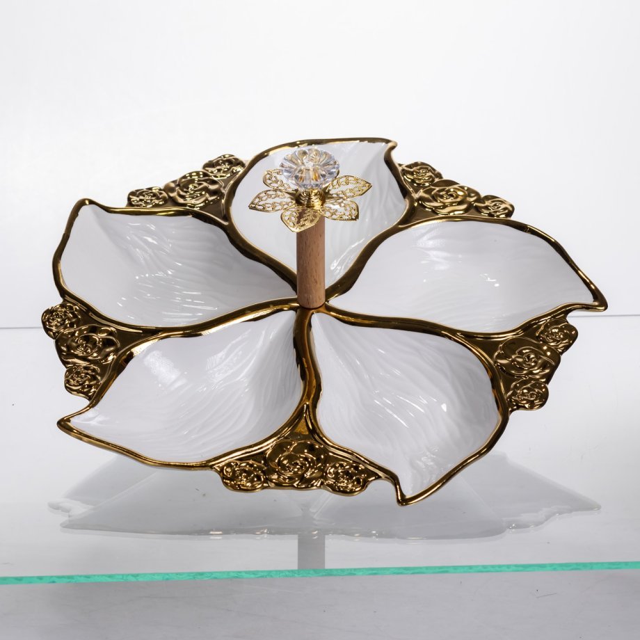 Менажниця порцелянова на 5 секцій для закусок тарілка менажниця 30×30×13 (см) менажниця з ручкою WX918-44