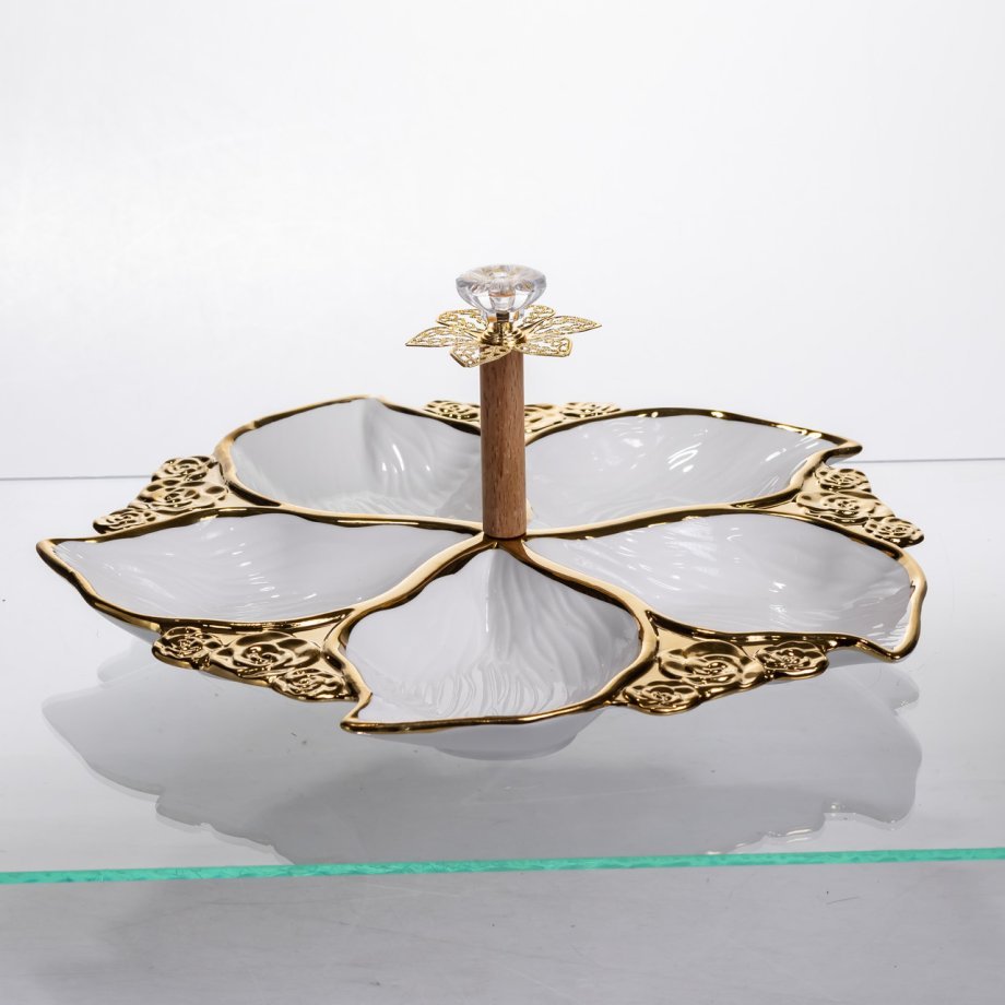 Менажниця порцелянова на 5 секцій для закусок тарілка менажниця 30×30×13 (см) менажниця з ручкою WX918-44