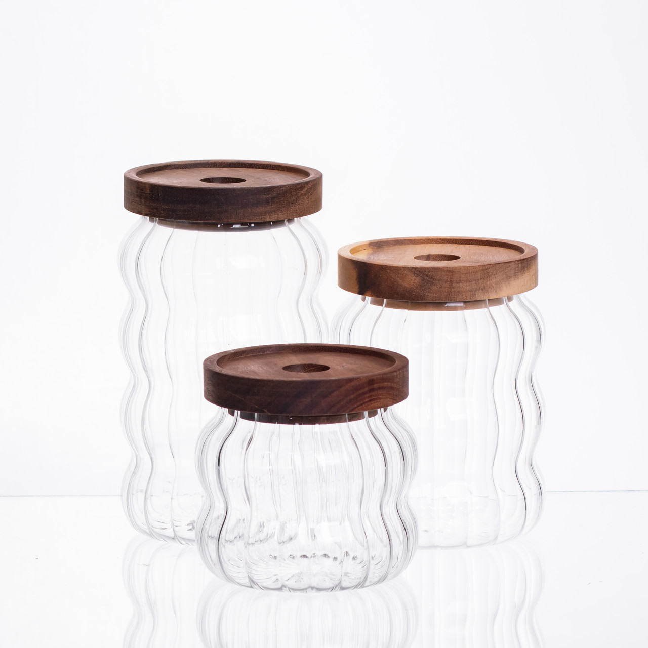 Набір банок для зберігання 3 штуки з бамбуковими кришками 400/600/800 мл 64486-14