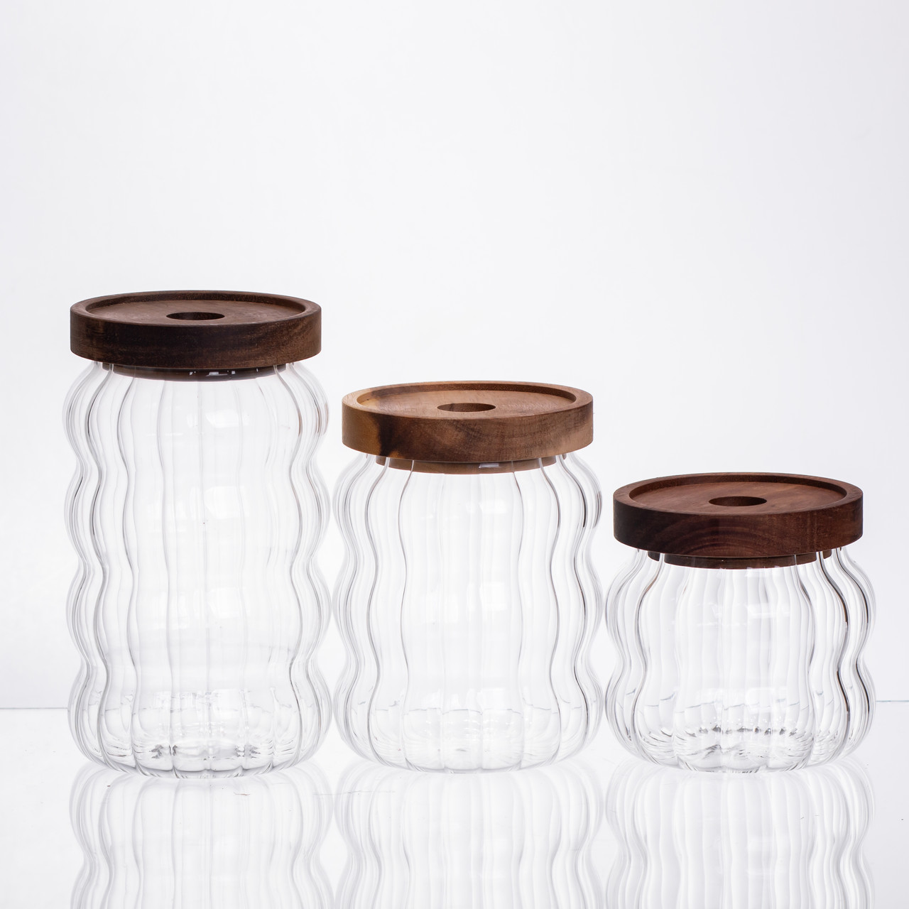 Набір банок для зберігання 3 штуки з бамбуковими кришками 400/600/800 мл 64486-14