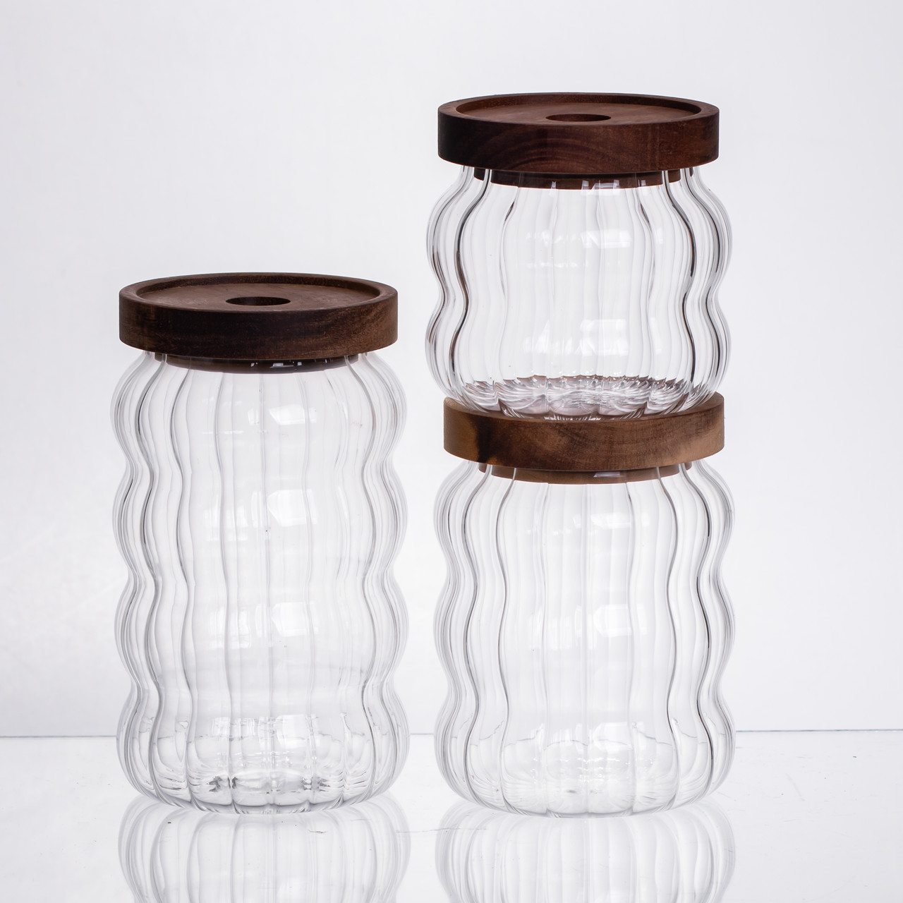 Набір банок для зберігання 3 штуки з бамбуковими кришками 400/600/800 мл 64486-14