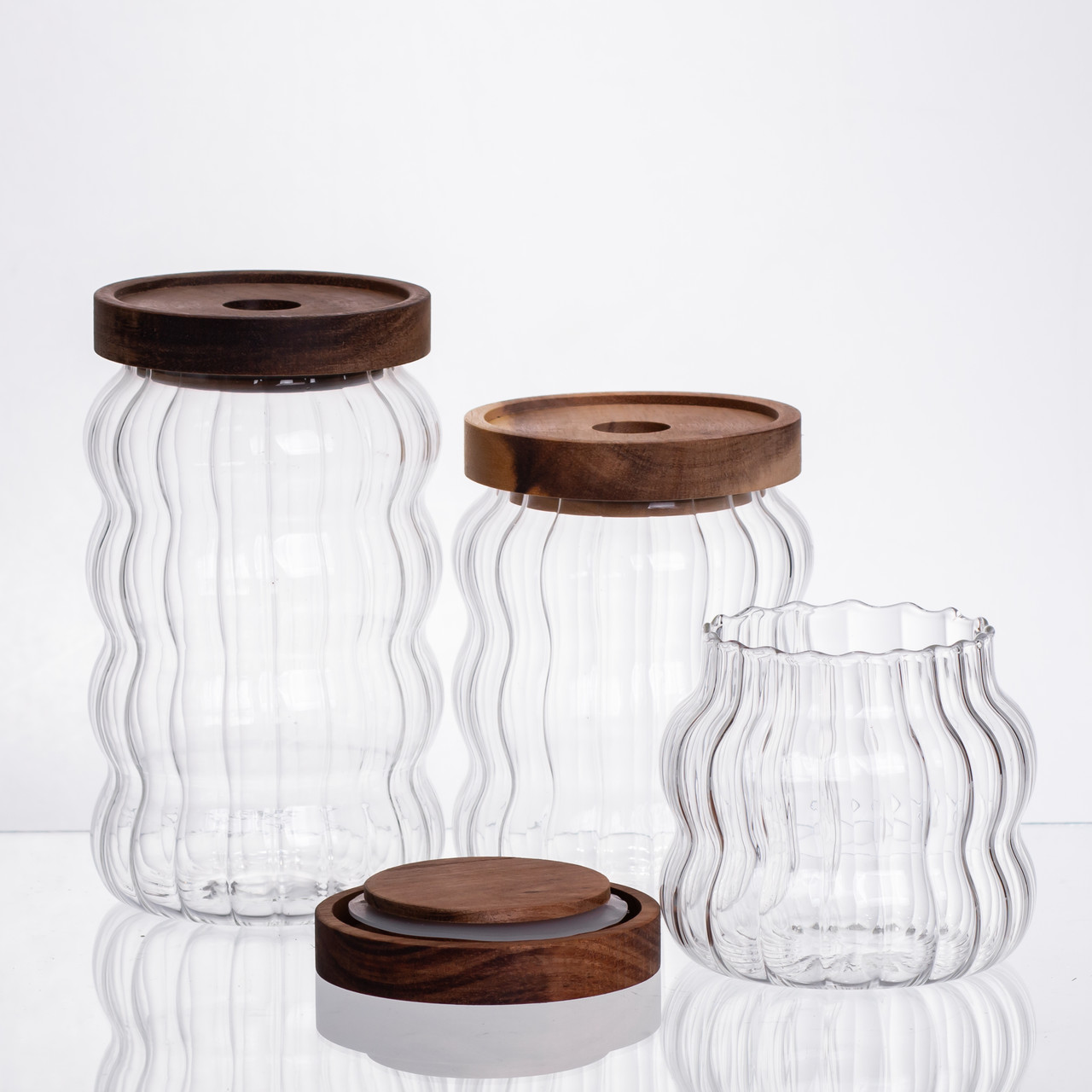 Набір банок для зберігання 3 штуки з бамбуковими кришками 400/600/800 мл 64486-14