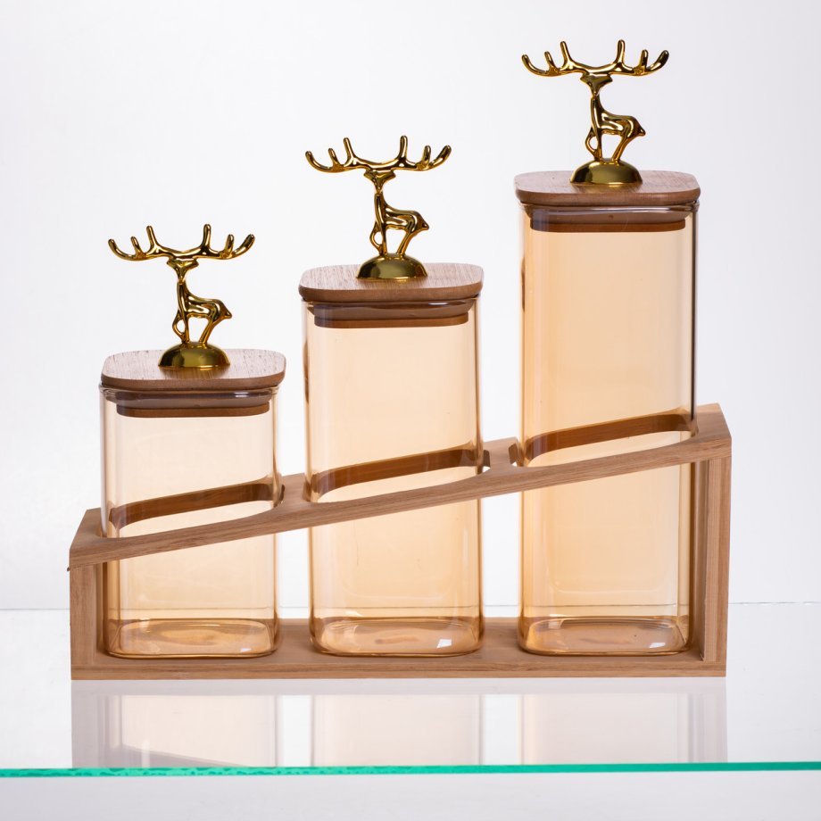 Набір банок для сипучих продуктів 3 штуки 700 мл/900 мл/110 мл на бамбуковій підставці 64486-58